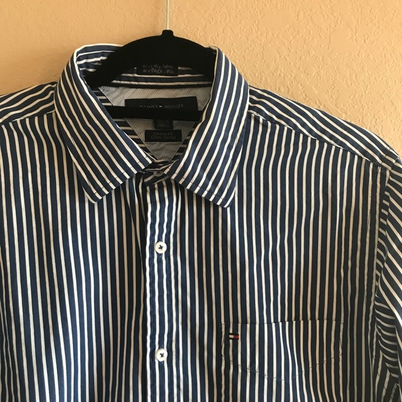 TOMMY HILFIGER Navy Stripe Button Down Shi… - Picture 2 of 7